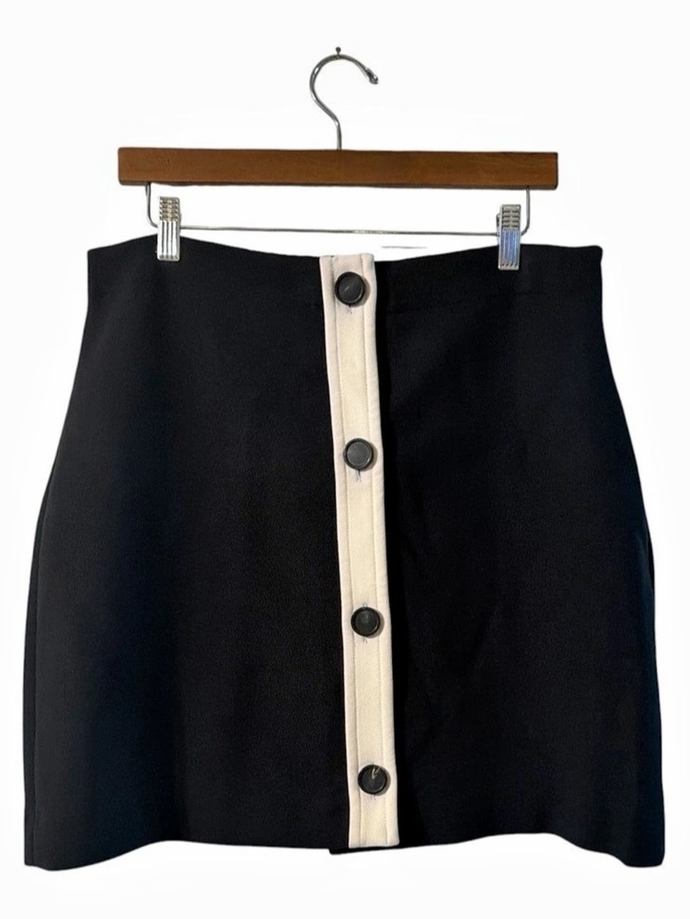 Mod Parisian Prep Kate Spade Black Cream Button Front A-Line Mini Skirt 12 Retro